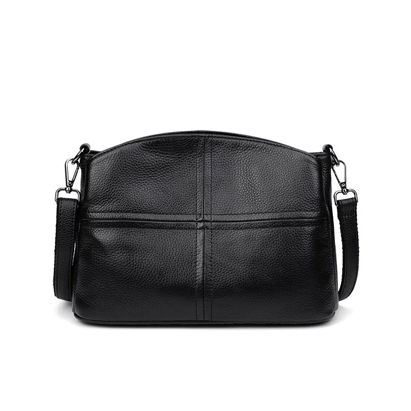 Genuine leather women's shoulder crossbody bag with plaid pattern in urban minimalist style