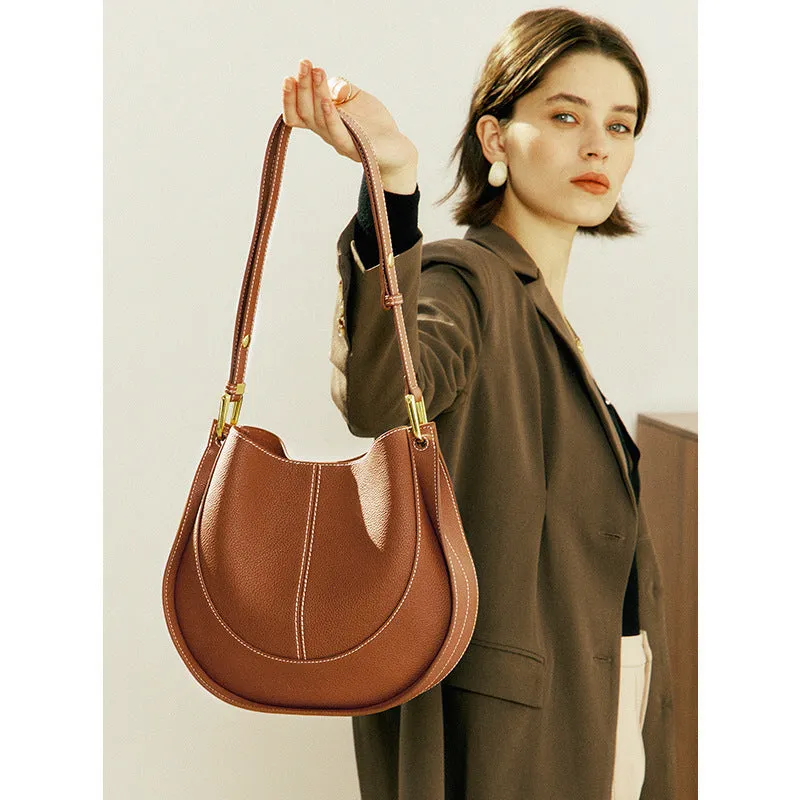 Designer small crossbody bag for women in genuine top grain leather with retro splicing detail
