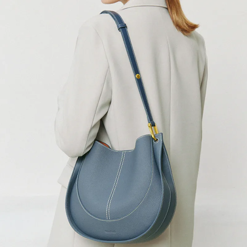 Designer small crossbody bag for women in genuine top grain leather with retro splicing detail