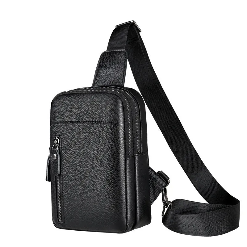 Men's genuine leather crossbody shoulder bag with breathable back in brown, diagonal pocket version