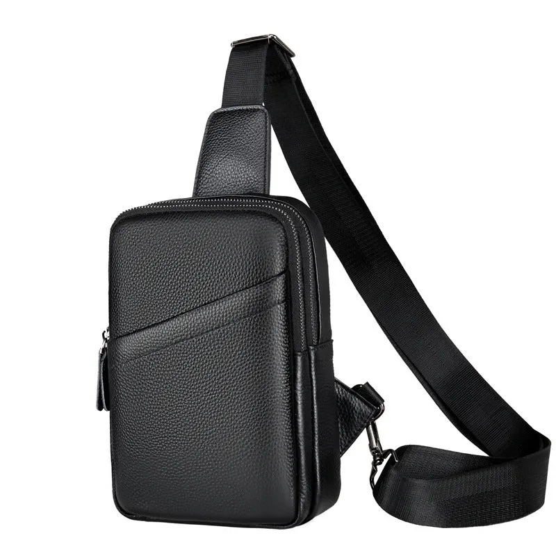 Men's genuine leather crossbody shoulder bag with breathable back in brown, diagonal pocket version