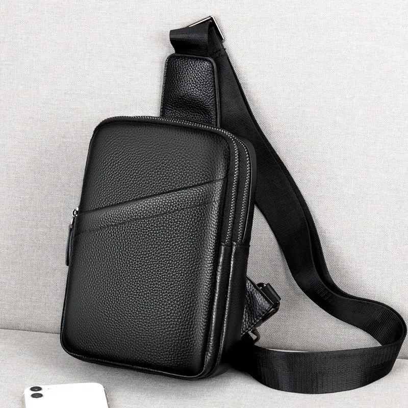 Men's genuine leather crossbody shoulder bag with breathable back in brown, diagonal pocket version