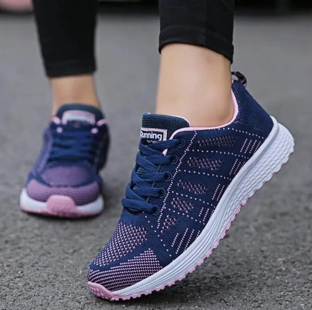 Women's sports sneakers with mesh upper, low wedge heel, available in multiple colours and sizes 35-44