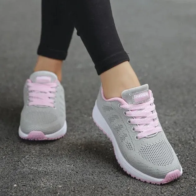 Women's sports sneakers with mesh upper, low wedge heel, available in multiple colours and sizes 35-44
