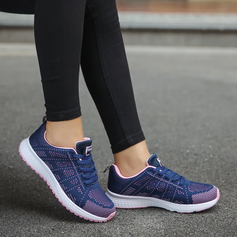 Women's sports sneakers with mesh upper, low wedge heel, available in multiple colours and sizes 35-44