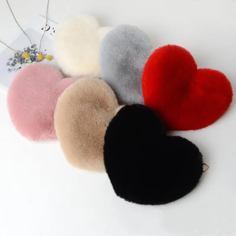 Love Bags plush heart-shaped shoulder bag in red, with chain strap and zipper, 25cm wide
