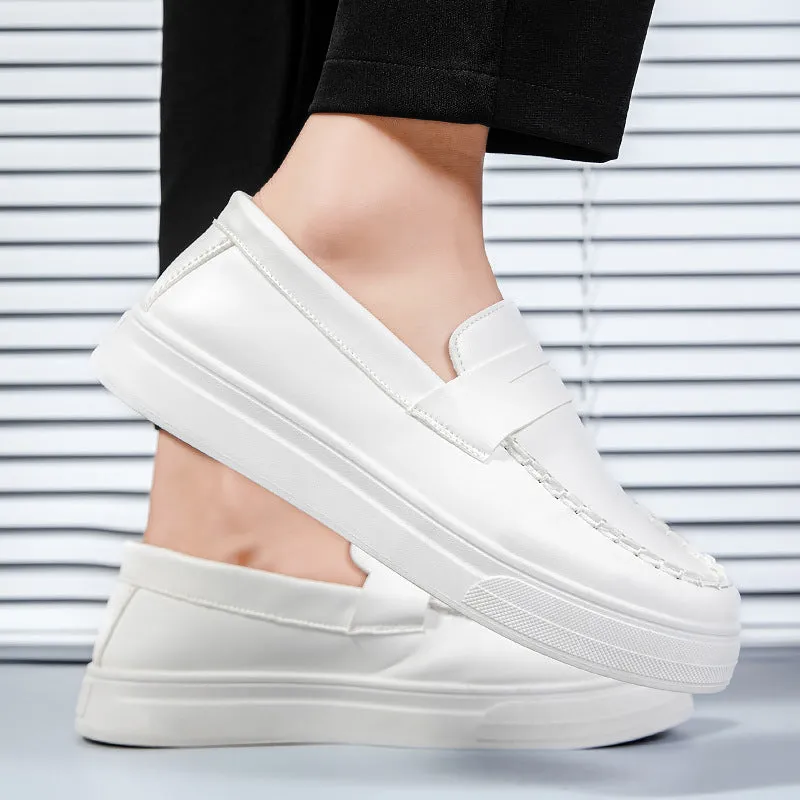 Men's British style summer breathable Gommino shoes, round head, PU leather, available in white, black and white, khaki, sizes 39-45