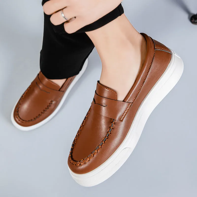 Men's British style summer breathable Gommino shoes, round head, PU leather, available in white, black and white, khaki, sizes 39-45