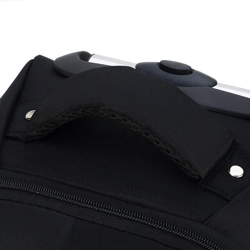 Black 18-inch nylon business backpack trolley bag with letter pattern lining and shoulder straps