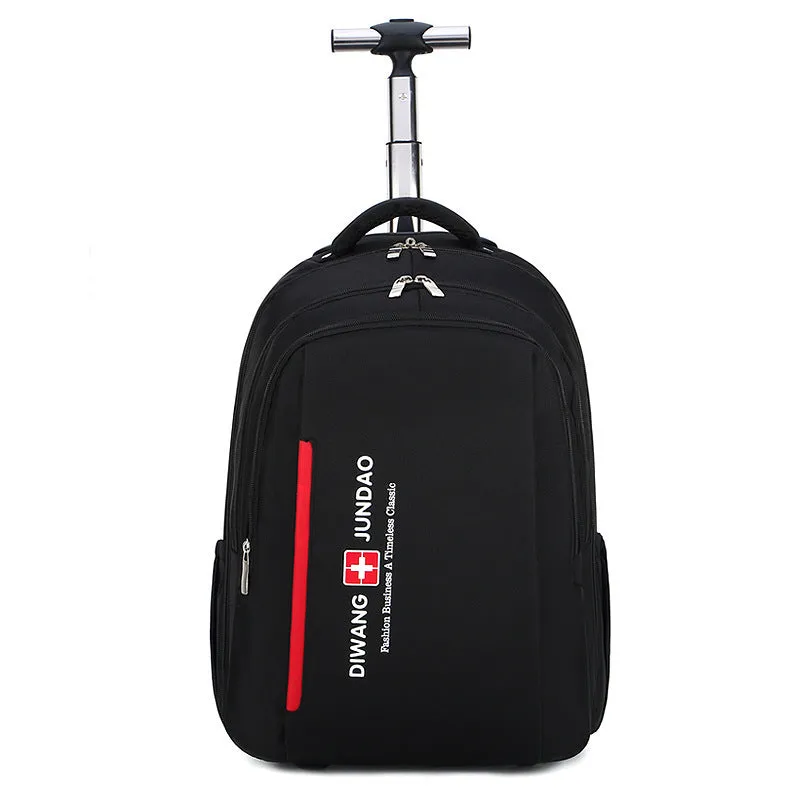 Black 18-inch nylon business backpack trolley bag with letter pattern lining and shoulder straps