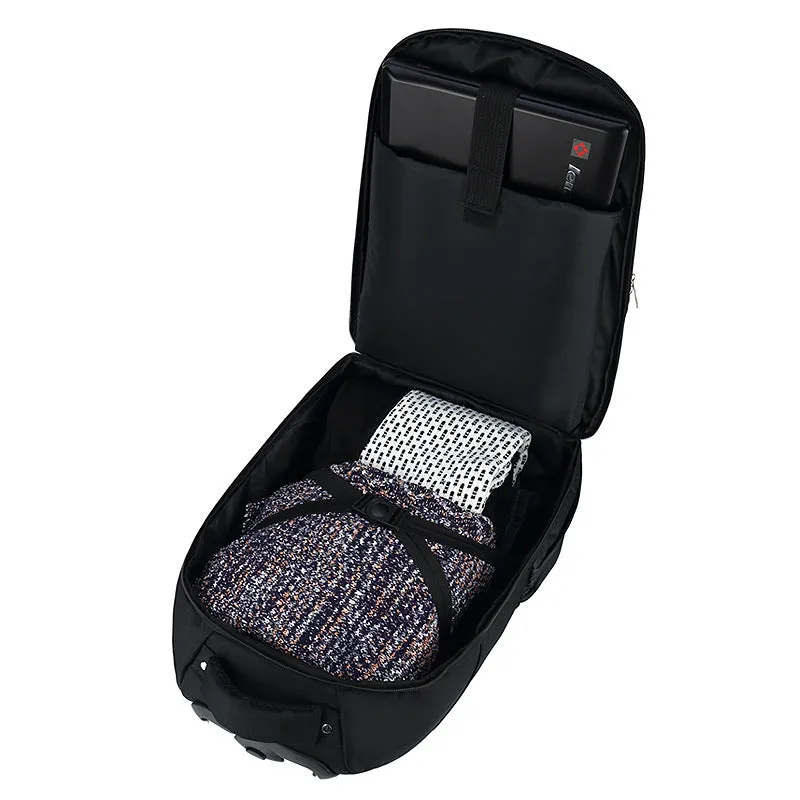 Black 18-inch nylon business backpack trolley bag with letter pattern lining and shoulder straps