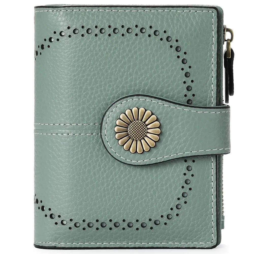 Short oil wax leather coin purse in solid colour with sewing thread detail, anti-theft RFID blocking, seven milled colour options