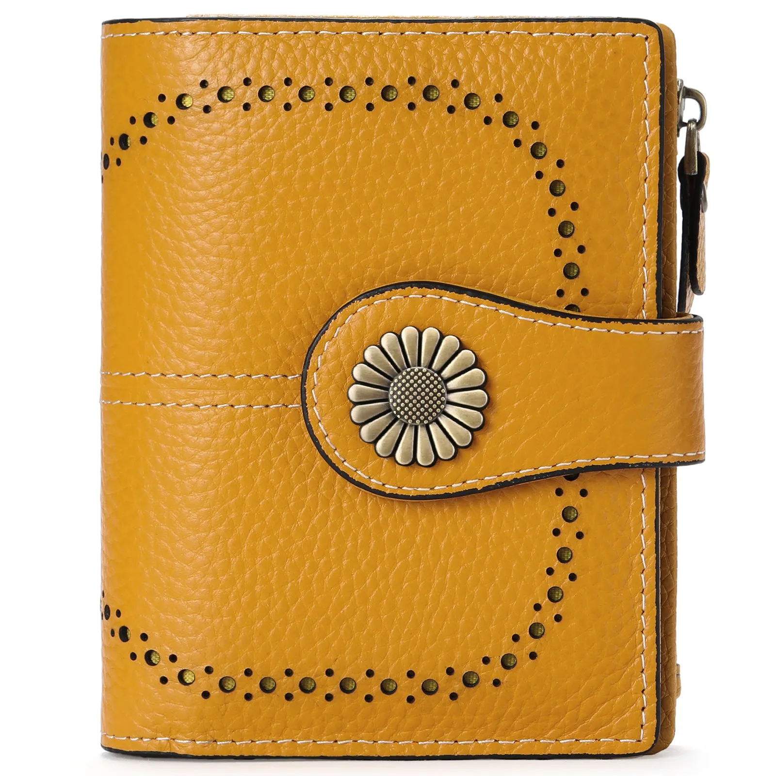 Short oil wax leather coin purse in solid colour with sewing thread detail, anti-theft RFID blocking, seven milled colour options