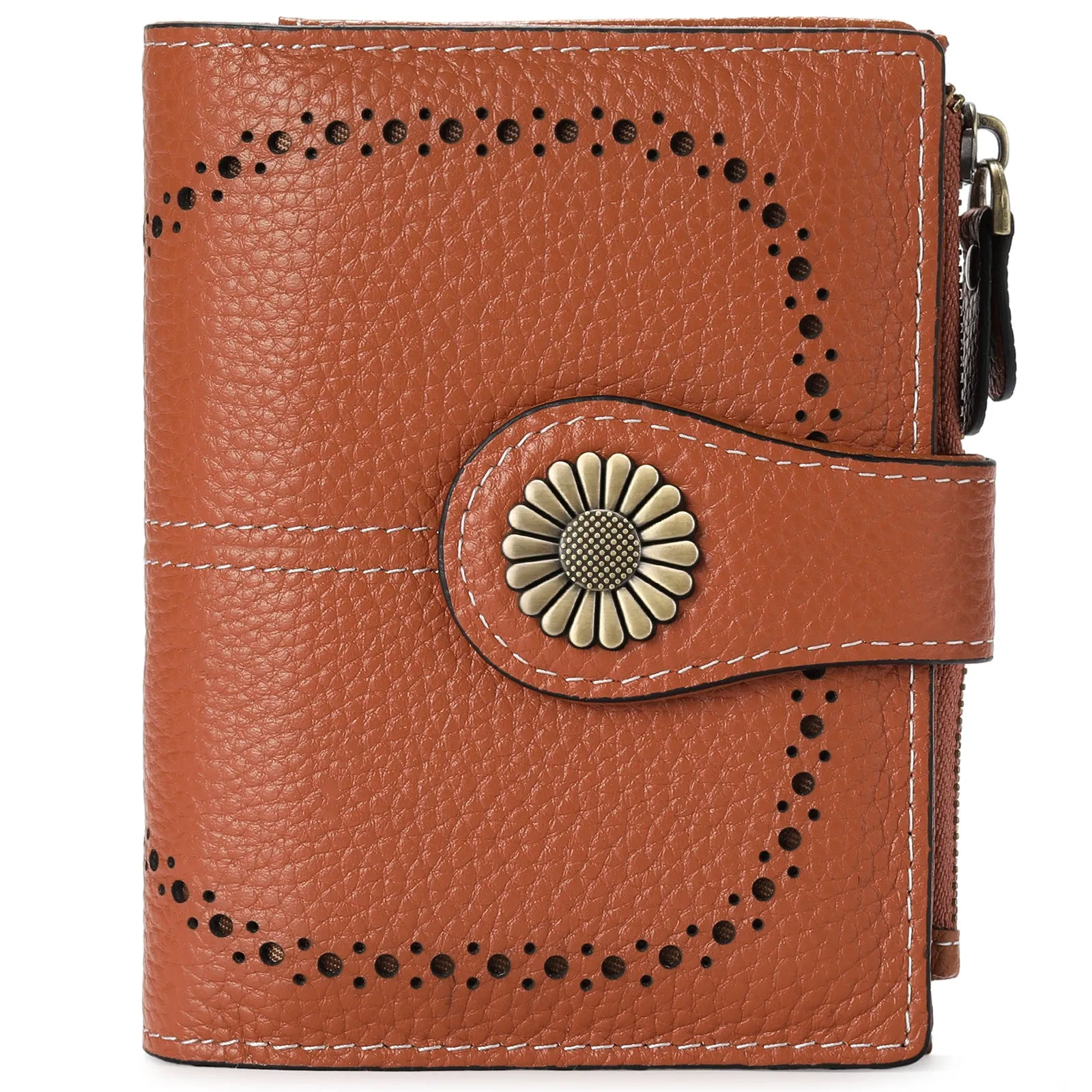 Short oil wax leather coin purse in solid colour with sewing thread detail, anti-theft RFID blocking, seven milled colour options