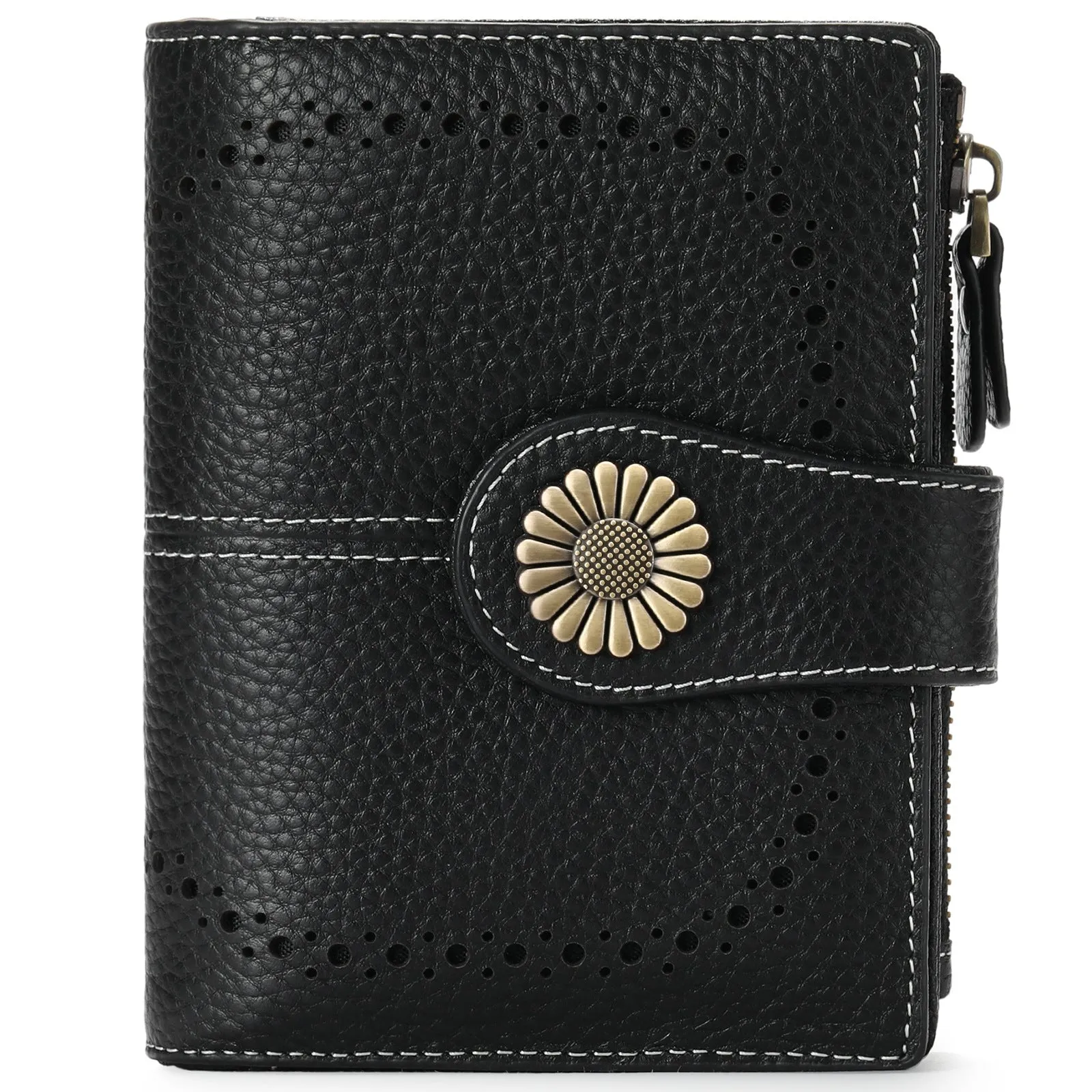 Short oil wax leather coin purse in solid colour with sewing thread detail, anti-theft RFID blocking, seven milled colour options