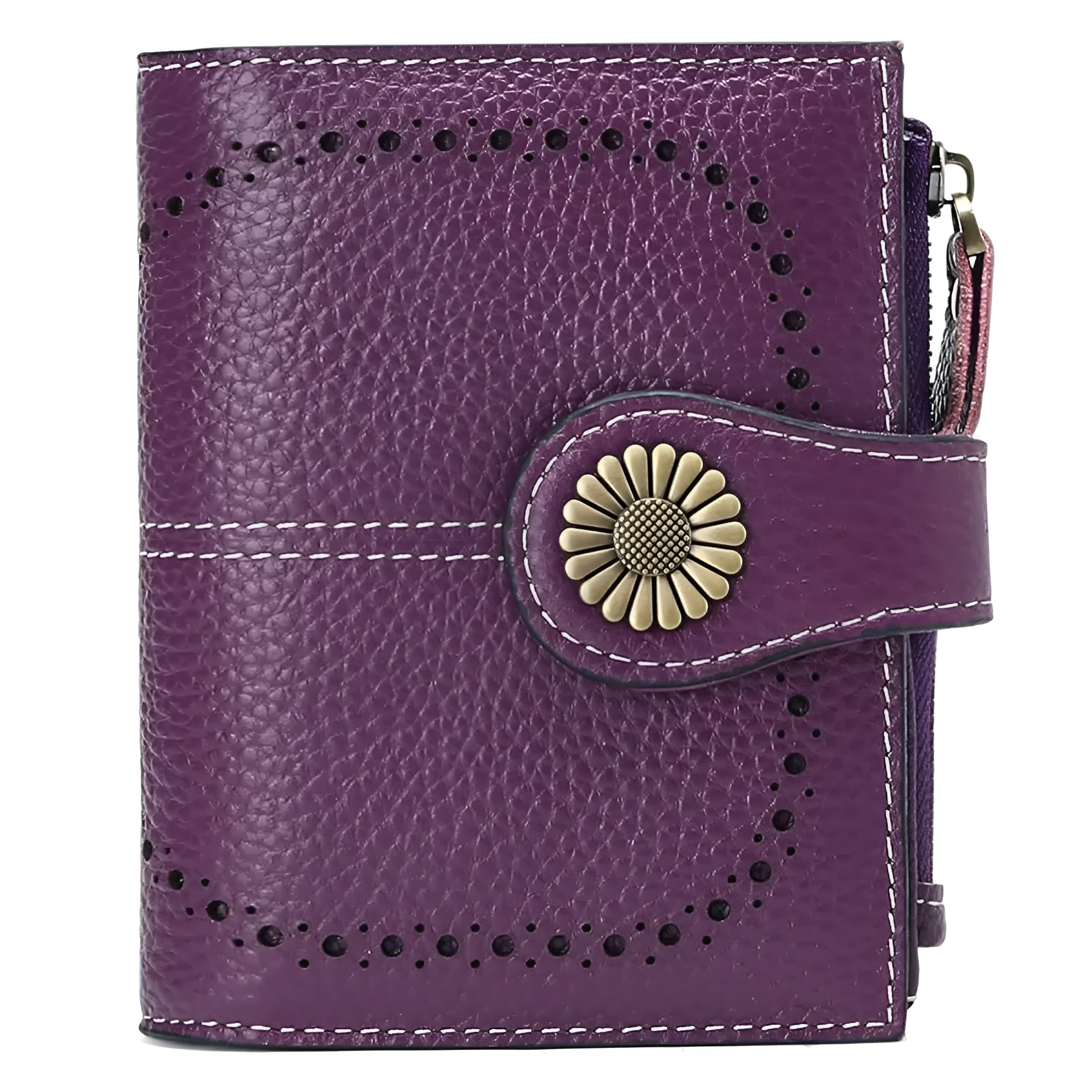 Short oil wax leather coin purse in solid colour with sewing thread detail, anti-theft RFID blocking, seven milled colour options