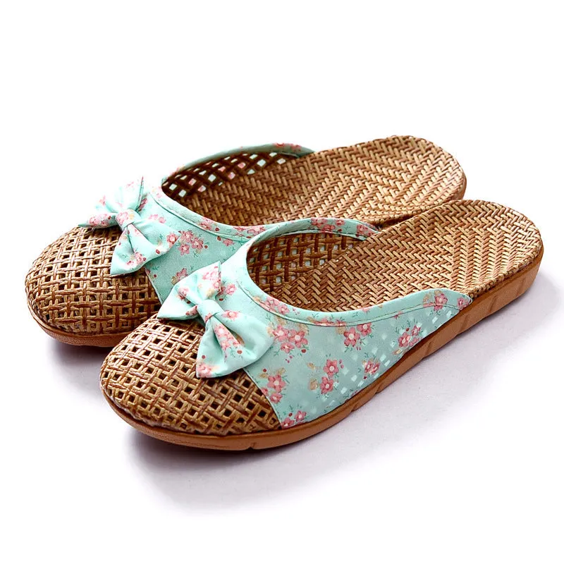 Indoor non-slip thick-soled floor linen slippers with toe holder, available in multiple colours