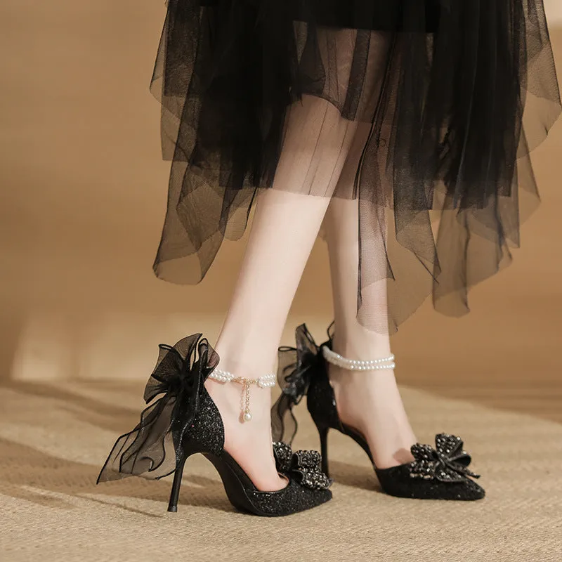 Two-way outdoor sandals, black, stiletto heel 6cm, pointed toe, rubber sole, low-top design