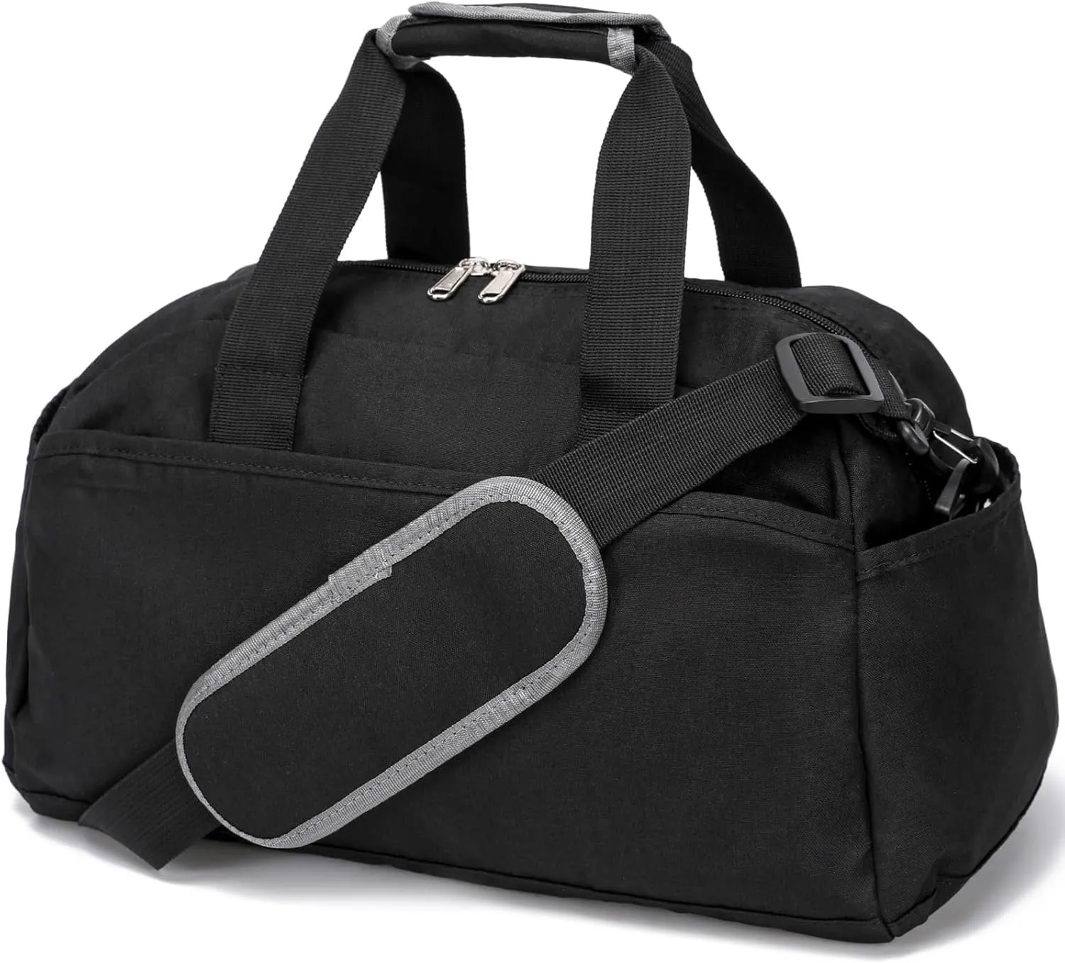 Small lightweight polyester luggage bag in solid colour with curved shoulder strap, 35.5x20x20cm