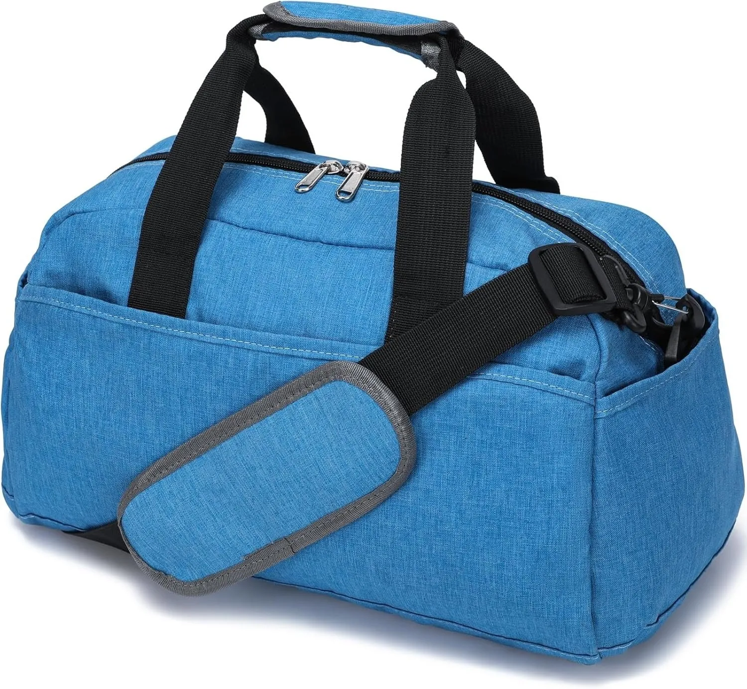 Small lightweight polyester luggage bag in solid colour with curved shoulder strap, 35.5x20x20cm