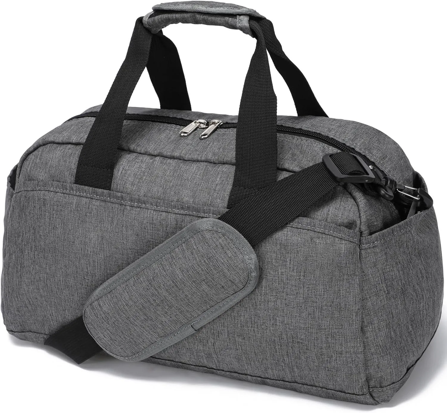 Small lightweight polyester luggage bag in solid colour with curved shoulder strap, 35.5x20x20cm
