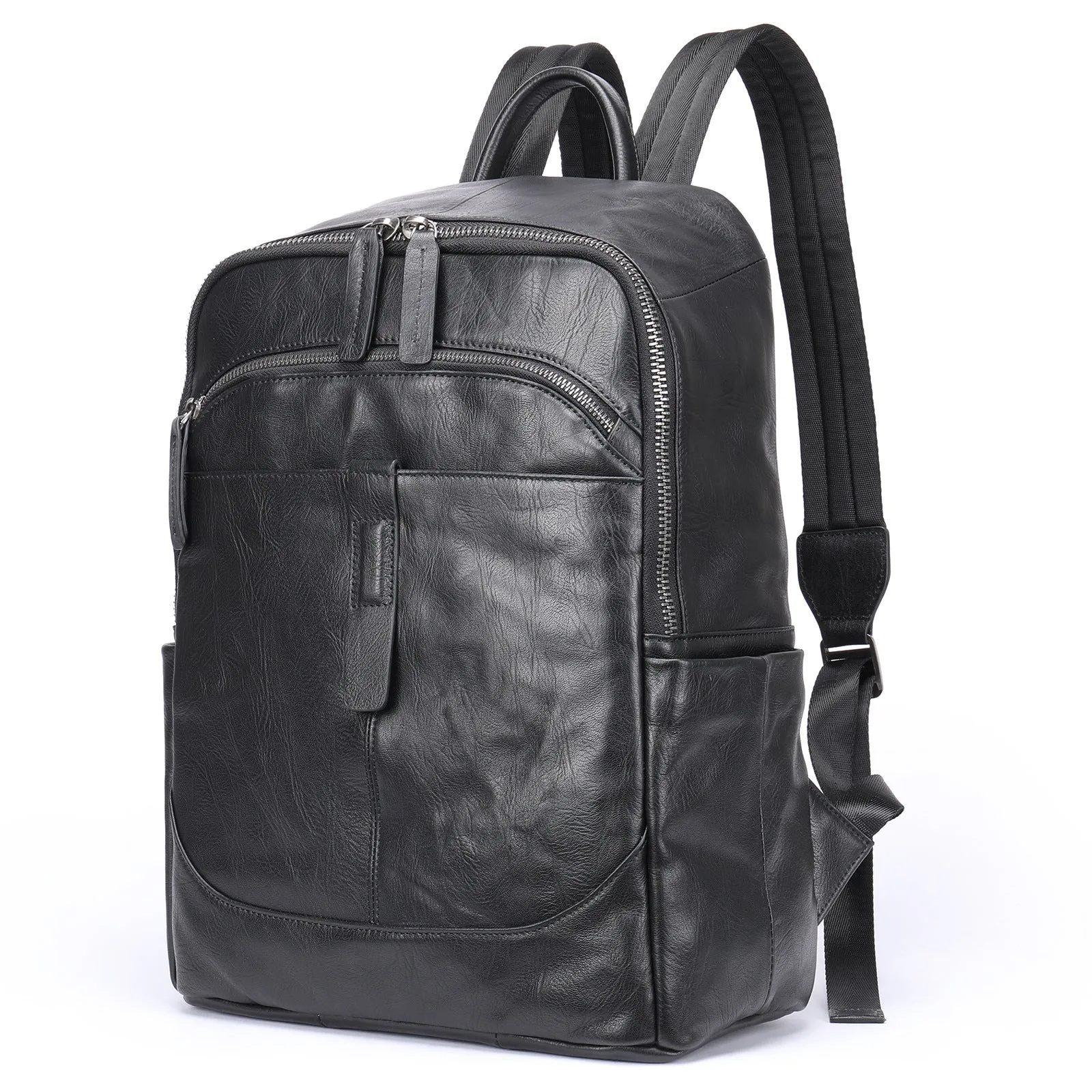 Genuine leather retro backpack in brown with visible sewing thread, waterproof and wear-resistant for daily use