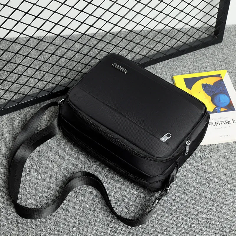 Men's black Oxford cloth horizontal multi-layer messenger bag for daily matching