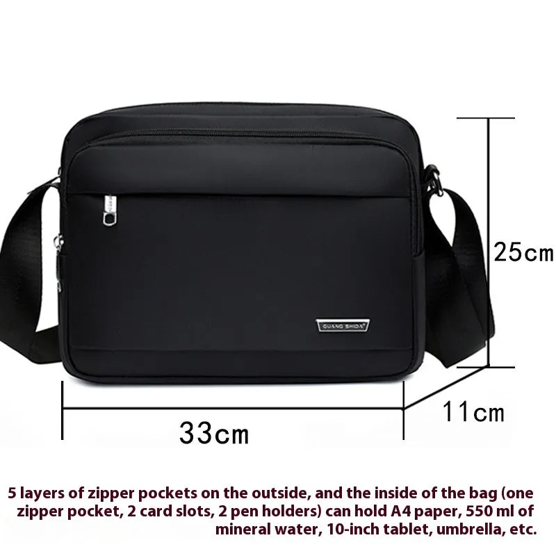 Men's black Oxford cloth horizontal multi-layer messenger bag for daily matching