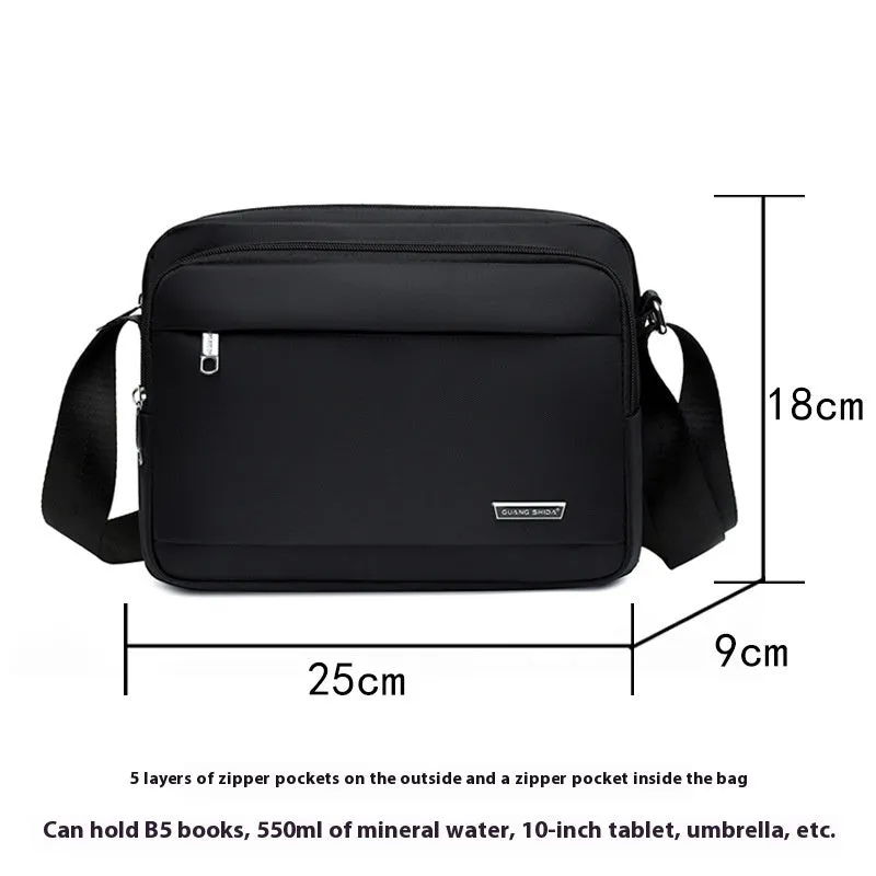 Men's black Oxford cloth horizontal multi-layer messenger bag for daily matching