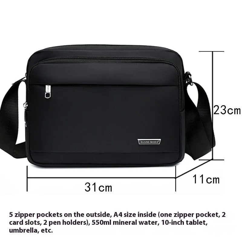 Men's black Oxford cloth horizontal multi-layer messenger bag for daily matching