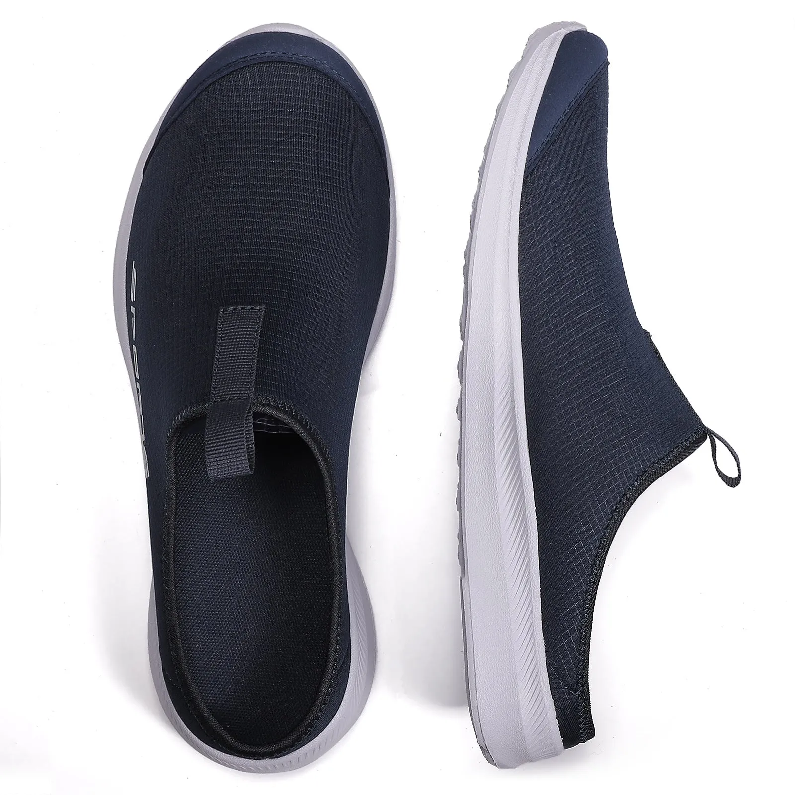 Men's breathable mesh half slippers in khaki with EVA sole, shown on a light background