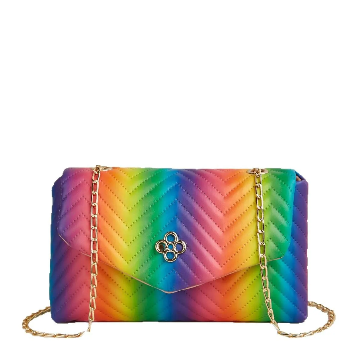 Soft PU clamshell bag with contrast colour pattern and single shoulder strap