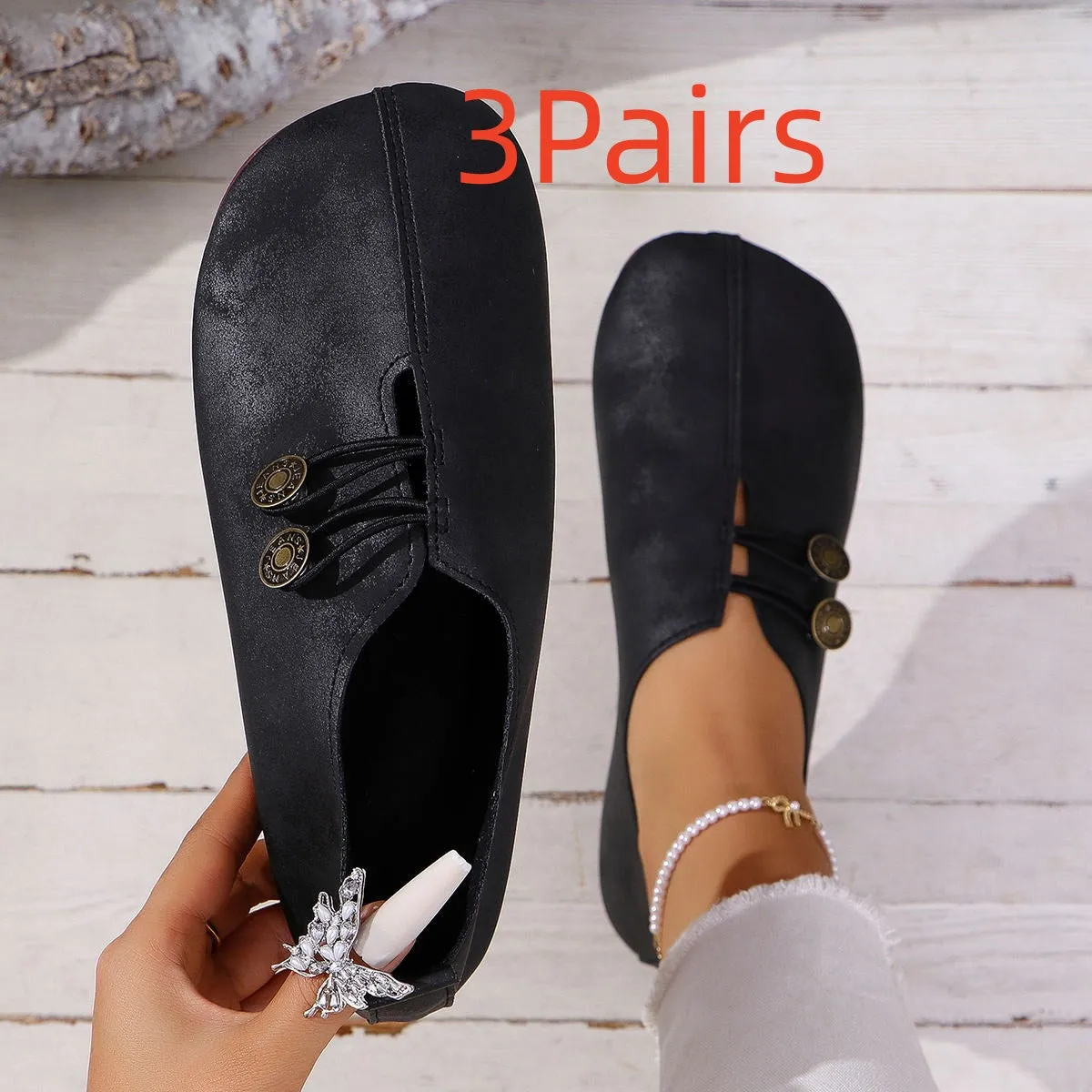 Women's square toe slip-on flat sandals in black artificial PU with rubber sole
