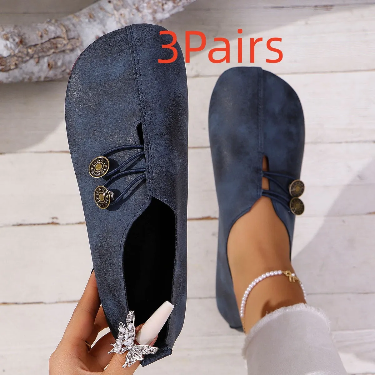 Women's square toe slip-on flat sandals in black artificial PU with rubber sole