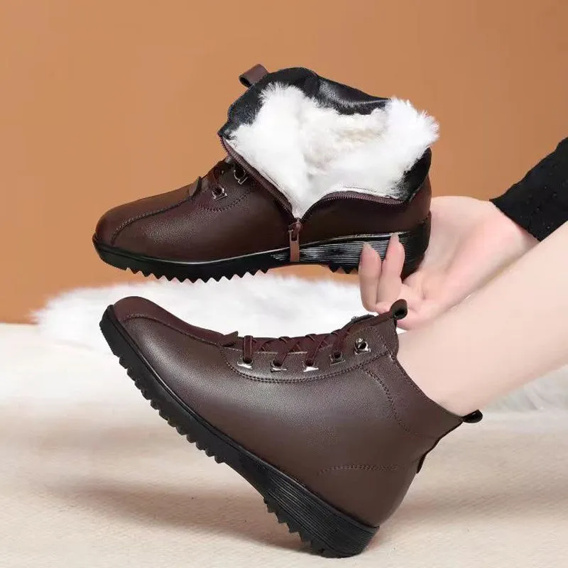 Women's casual shoes in black artificial PU with mid heel, side zipper, and round toe on light background