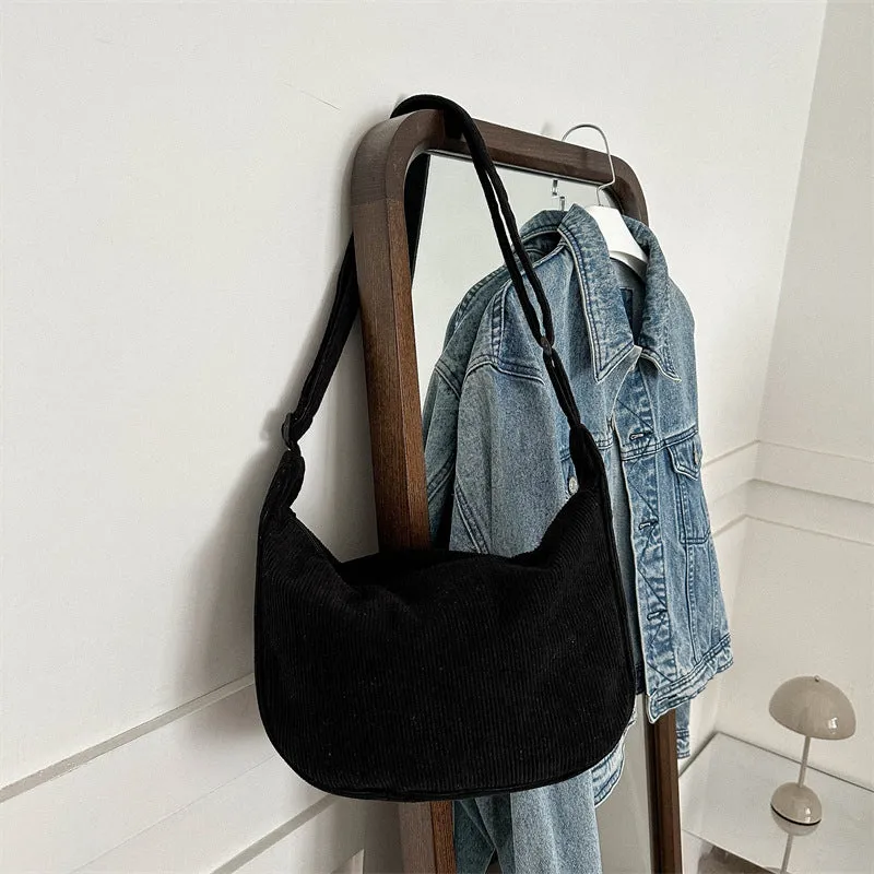 Corduroy dumpling shape single shoulder armpit bag women daily wear plaid pattern eight colours