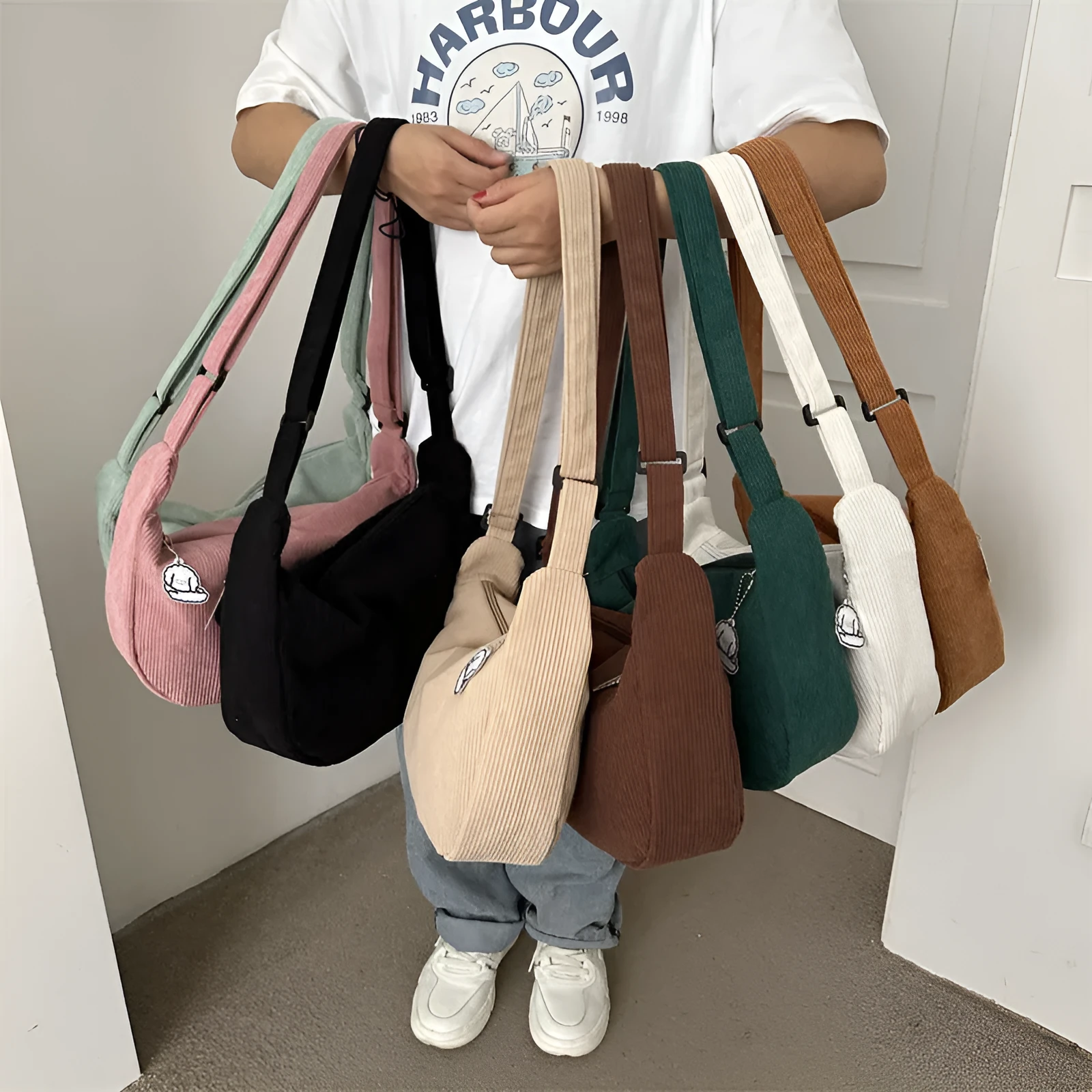 Corduroy dumpling shape single shoulder armpit bag women daily wear plaid pattern eight colours