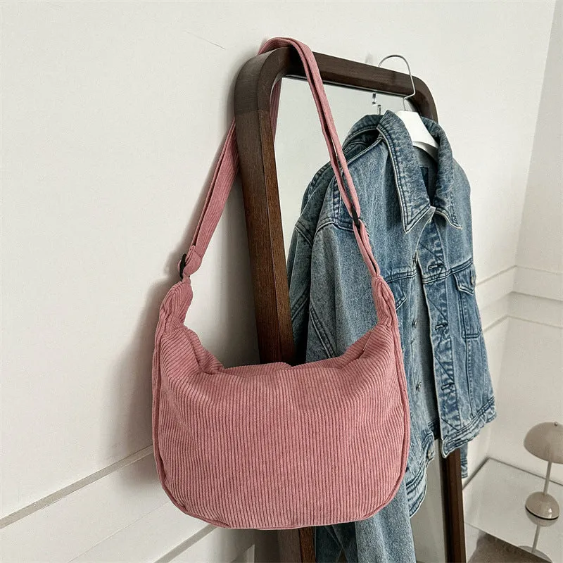 Corduroy dumpling shape single shoulder armpit bag women daily wear plaid pattern eight colours