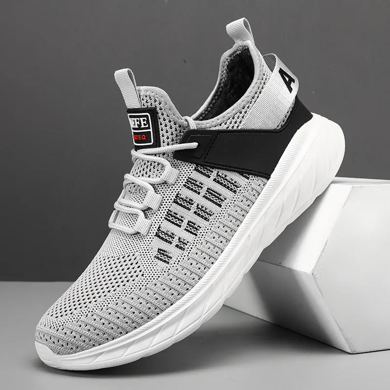 Men's breathable mesh casual sports shoes in Gray with round toe and ankle strap