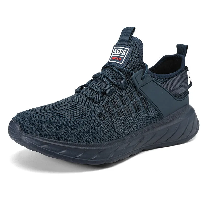 Men's breathable mesh casual sports shoes in Gray with round toe and ankle strap