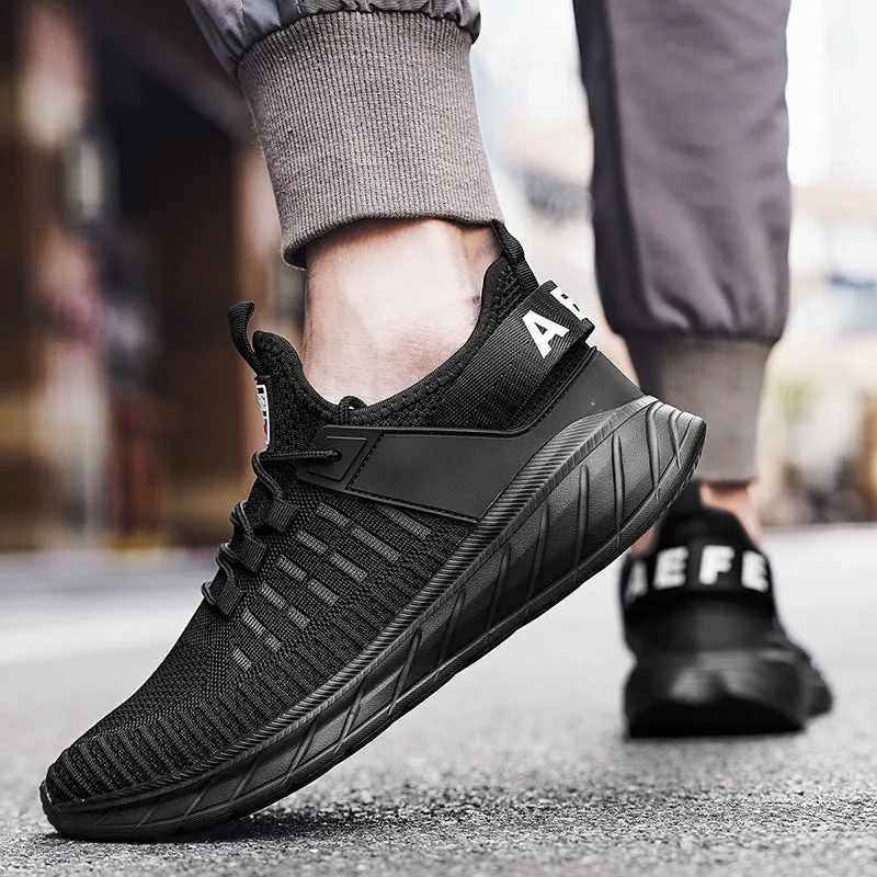 Men's breathable mesh casual sports shoes in Gray with round toe and ankle strap