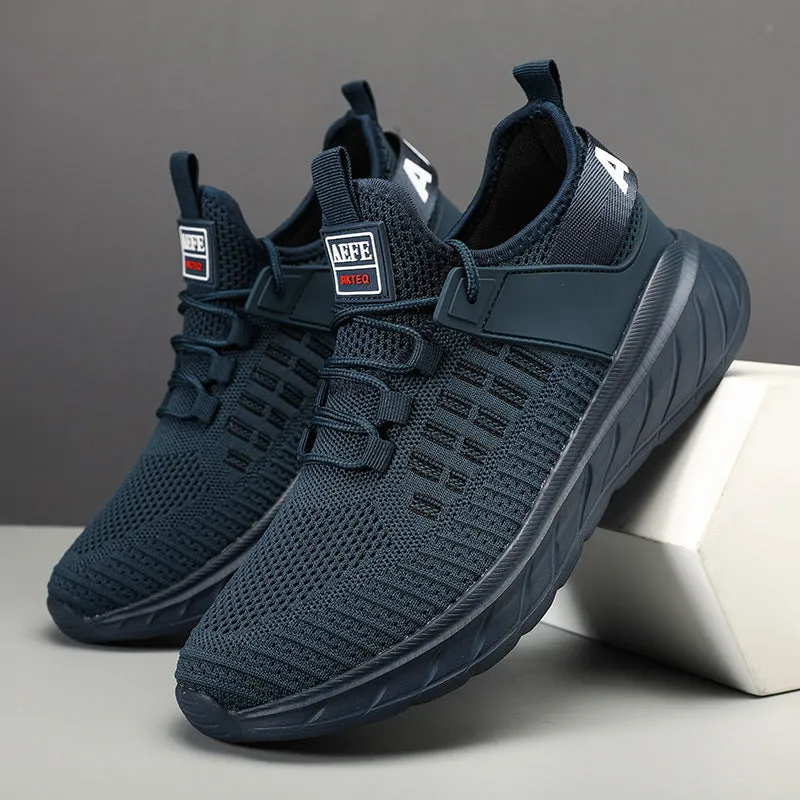 Men's breathable mesh casual sports shoes in Gray with round toe and ankle strap