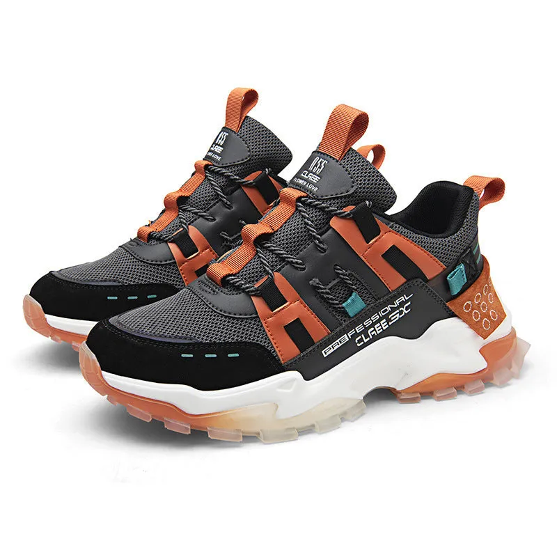 Daddy shoes with microfiber leather flying fabric upper, TPU sole, round toe, black blue colour