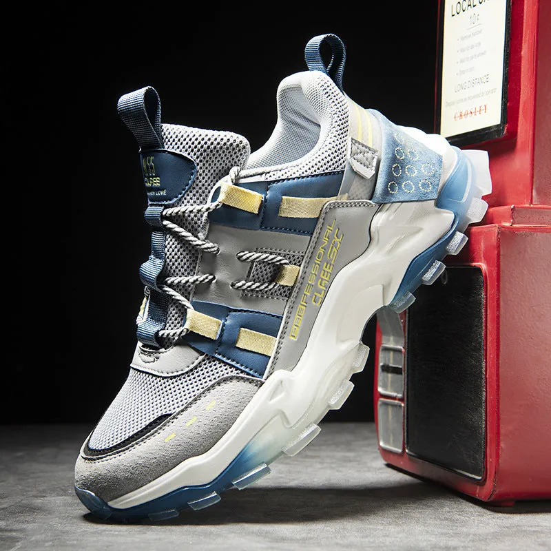 Daddy shoes with microfiber leather flying fabric upper, TPU sole, round toe, black blue colour