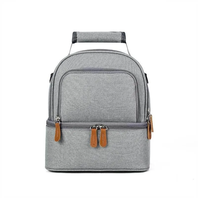 Grey women's thermal insulation backpack with adjustable curved shoulder straps