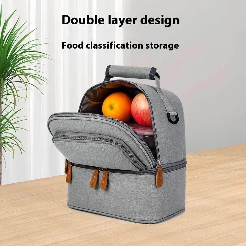 Grey women's thermal insulation backpack with adjustable curved shoulder straps