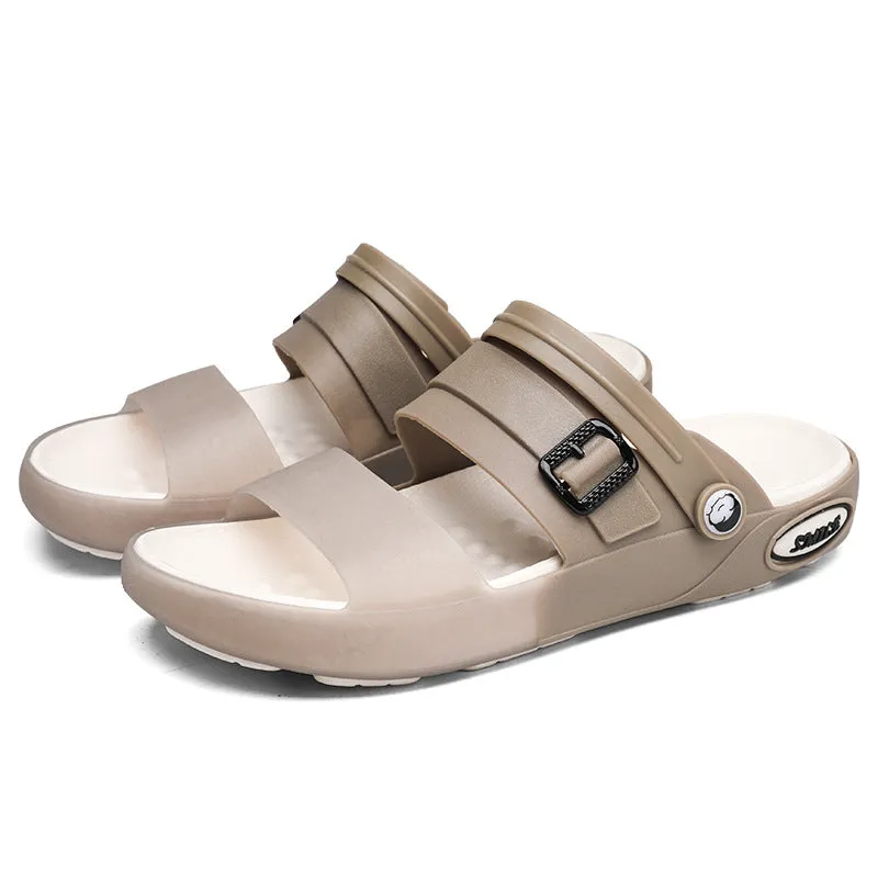 Flat wading breathable soft bottom hole shoes in blue gray EVA with non-slip sole