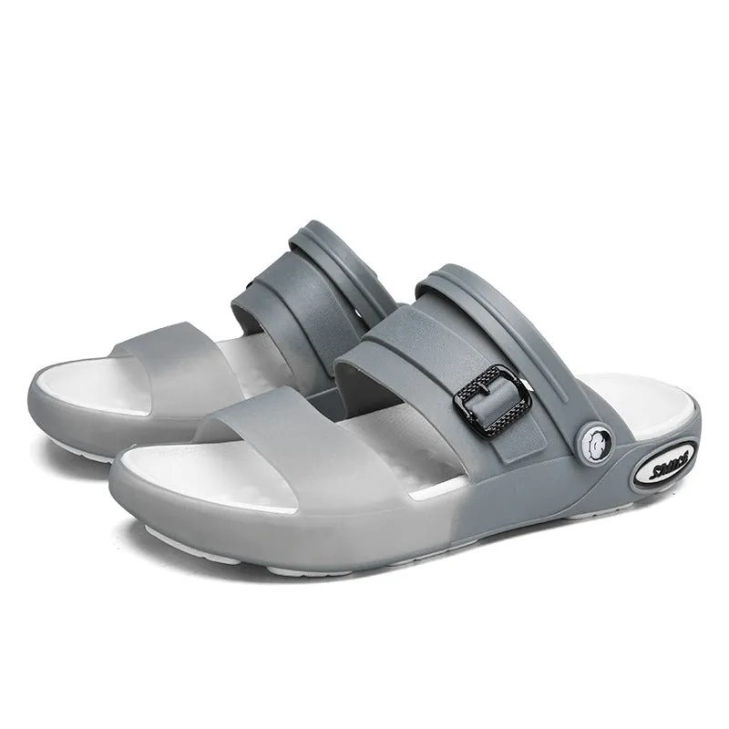 Flat wading breathable soft bottom hole shoes in blue gray EVA with non-slip sole