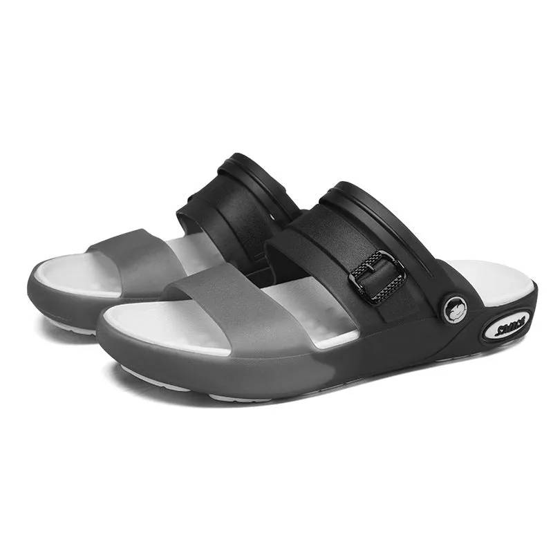 Flat wading breathable soft bottom hole shoes in blue gray EVA with non-slip sole