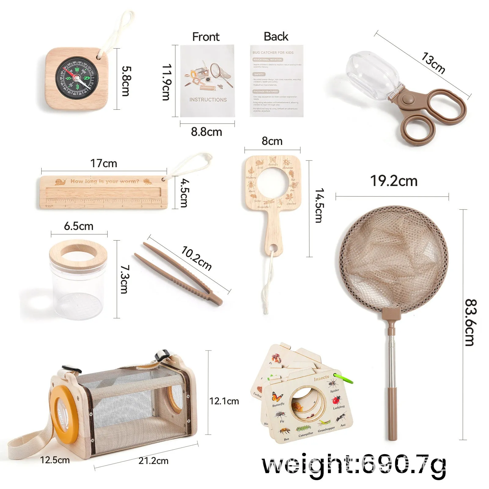 Wooden science experiment teaching aids set with telescope and book for infant outdoor exploration